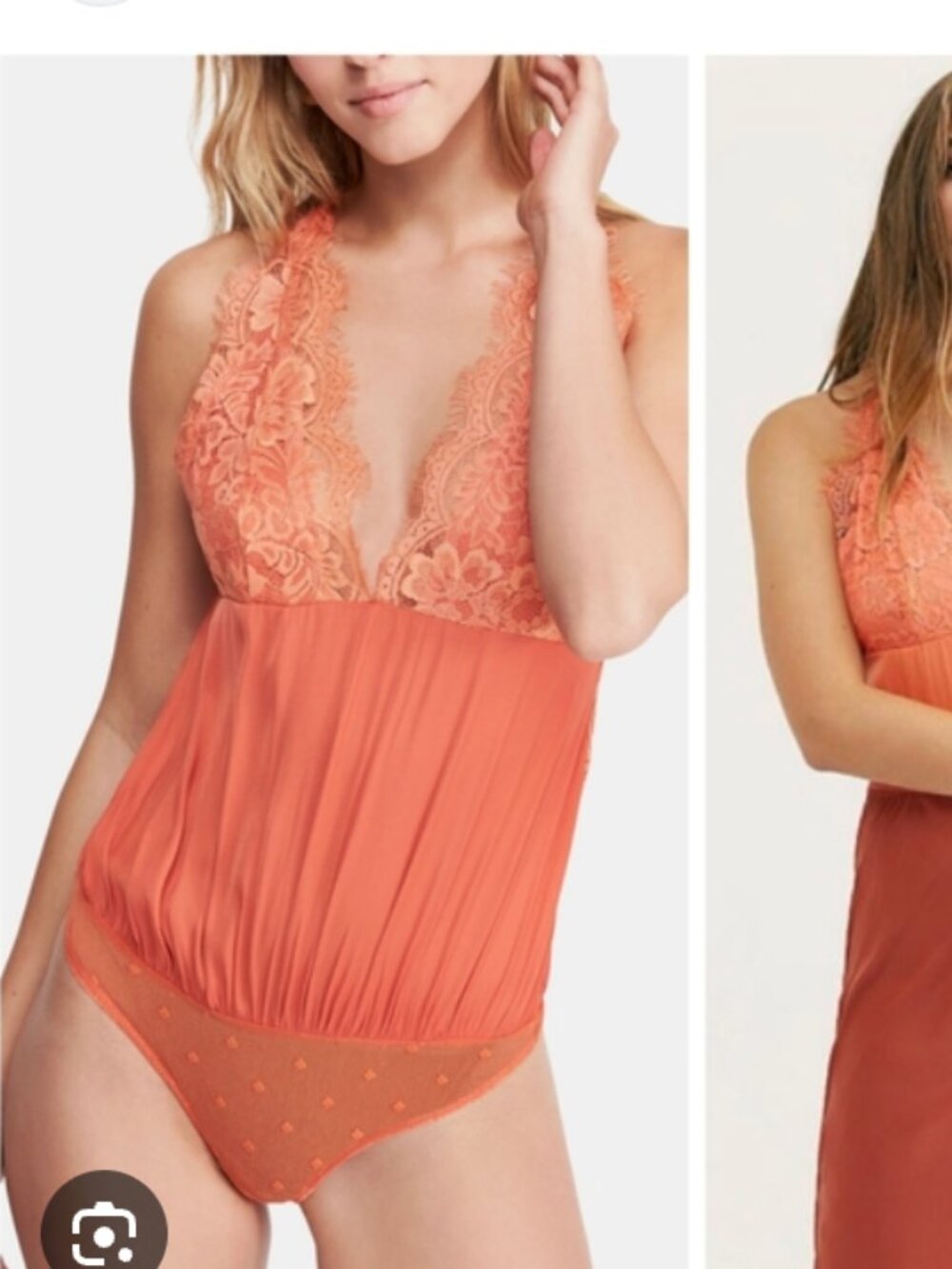 Free People Melsore Open Back Lace Bodysuit Orange NWT Size L